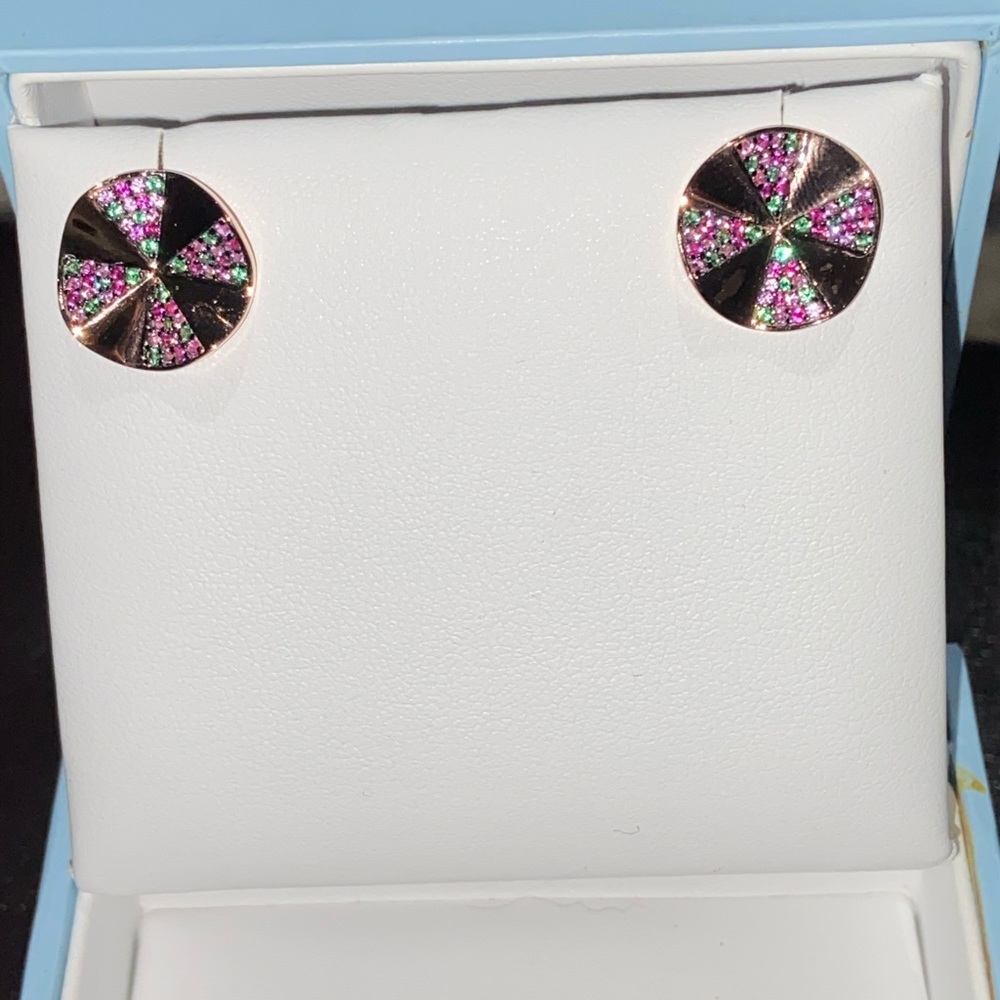 Rose Gold Plated Silver Multi-Color CZ Earrings